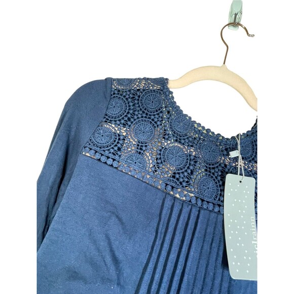 Daniel Rainn Navy Lace Yolk Pleat Front 3/4 Sleeve Jersey Top Size PSmall NWT - Picture 3 of 10